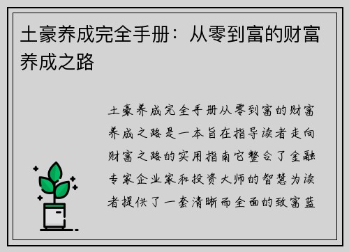 土豪养成完全手册：从零到富的财富养成之路